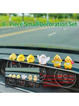6pcs ABS Plastic Micro Landscape Creative Cute Car Decor Accessories, DIY Decoration For Gardening, Miniature Car Desk Ornaments (Note: Double-Sided Adhesive Tape Not Included, Need To Purchase Separately)