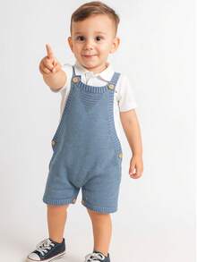 Baby Romper Overalls For Boys And Girls - 藍色 - 查看 2