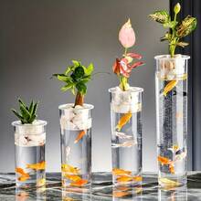 2-In-1 Plastic Transparent Cylinder Aquarium With Hydroponics Basket, Suitable For Desktop Or Tabletop Display