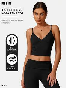 MFVIM Women's Yoga Sports Top, Padded U-Neck Sports Top, Suitable For Yoga, Gym, Running And Workout - màu đen - Xem 2