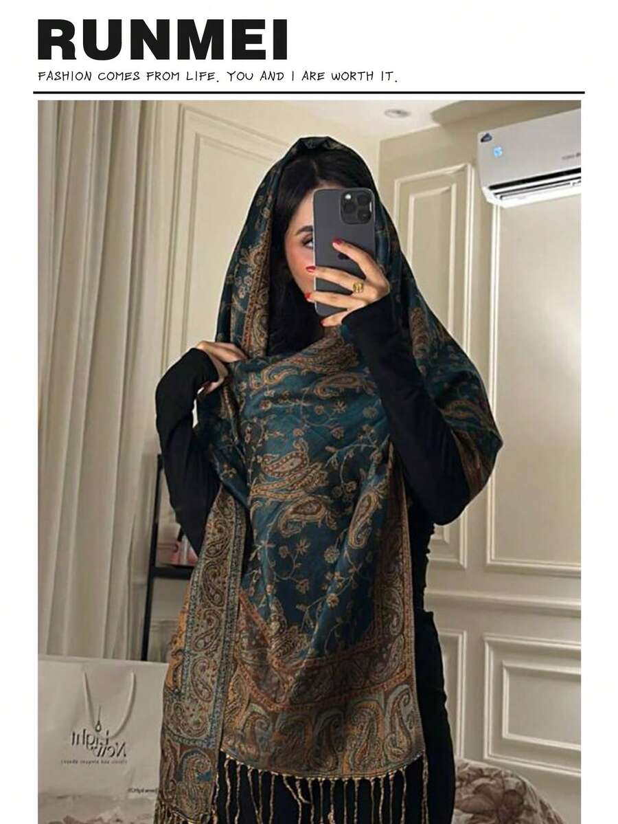 1 件时尚佩斯利印花保暖围巾，经典佩斯利头巾和适合 Abaya 的披肩头巾