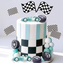 LaVenty Race Car Cake Decorations Car Cake Topper Checkered Flag Cake Topper Growing Up Two Fast Birthday DecorFast One Fast Three Need Four Speed Birthday Decorations - Multicolor - View 3