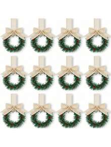 Christmas Mini Cabinet Wreaths For Kitchen With Ribbon Bows Red Berry,Mini Wreaths Farmhouse Decoration Artificial Hanging Garlands For Christmas Front Door Window Chair Wall Christmas Decorations Home Christmas Gifts Christmas Decor - Multicolor - View 1