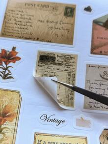 1本20张复古英文信纸、古董发票、清单DIY剪贴簿装饰贴纸本，多材质剪贴簿用品文具贴纸 - 彩色 - 查看 5