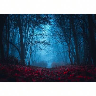 BELECO 7x5ft Fabric Mysterious Foggy Forest Backdrops For Photography Dark Horror Park Red Leaves Forest Of Strangers Background Halloween Night Vampire Witch Wizard Horror Party Decor Photo Props