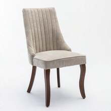 Rayon Cloth Flocking Linen Dining Chairs Channel Kitchen Dinner Chair Comfy Fabric Upholstered Accent Chair For Dining Room With Curved Solid Wood Legs,Set Of 2 (Beige), DE1847BG - Beige + Chenille + Foam - View 4