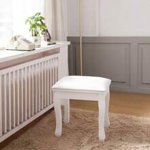 Square Vanity Stool Chair, High Elastic Cotton Makeup Bench, Modern Padded Piano Stool Seat For Makeup Room, Bathroom, Living Room, Ottoman, White Curved Leg - White - View 4