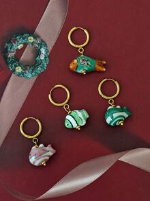 1pc Y2K Stainless Steel Multi-Color Hand-Painted Ceramic Small Fish Pendant Earrings, Suitable For Thanksgiving, Christmas, Autumn/Winter Daily Wear
