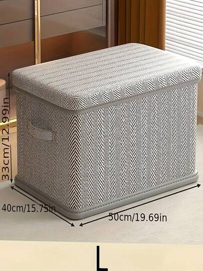 1 件现代帆布衣物收纳盒带盖，大容量收纳盒便携式深柜整理器，用于整理衣服、玩具、床上用品 - 鱼骨图案灰色可折叠衣柜整理器，可堆叠玩具零食箱储物箱用于家庭整理篮子、箱子和容器用于家庭整理衣柜卧室宿舍衣箱