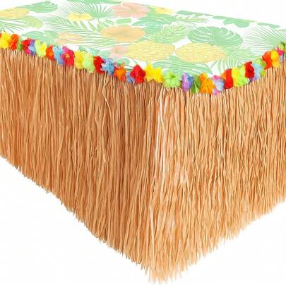 GIFTEXPRESS - Falda de mesa para fiesta hawaiana, Luau Luau Luau Libiscus de 2,7 m para fiesta hawaiana, suministros de fiesta Luau, decoración de fiesta de Luau, fiesta de cumplea?os  (hierba de heno natural)