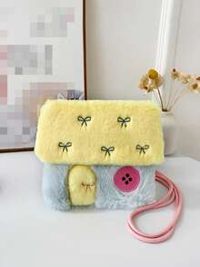 1 Piece Cute Sweet Cartoon House Bag Contrast Color Plush Girl Chest Bag Cartoon Embroidery Decoration Children's Coin Purse Versatile Large Capacity Casual Bag Daily Storage Bag Suitable For Out Play And Holiday Activities Gifts For Daughter For Students Teenagers Girls