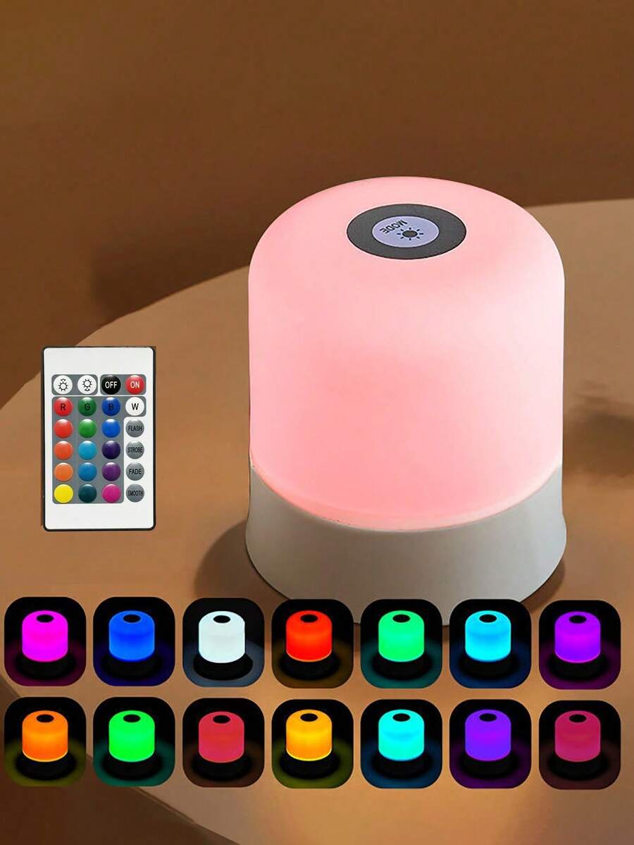 1pc Touch Sensor Bedside Lamp, Dimmable, RGB Multi-Color, With Remote Control/3 Color Lighting, Rechargeable Desk Lamp, Suitable For Home Bedroom, Nursery, Nursing Room - Multicolor - View 1