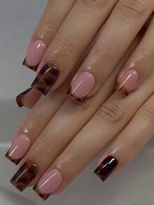 Nâng cấp diện mạo tức thì với bộ 24 móng tay giả vuông ngắn kiểu Y2K đơn giản chấm đen nâu kiểu Pháp màu hồng, móng giả họa tiết da báo thời trang, móng giả màu nâu cà phê Y2K, móng giả phủ toàn bộ dành cho phụ nữ và bé gái. Bao gồm 1 tờ keo dán và 1 miếng dũa mini dạng gel. Giao hàng ngẫu nhiên. Dụng cụ làm móng. - màu nâu - Xem 7