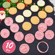 10 piezas Juego de cortadores de galletas navideñas, Estampador de galletas navideñas, Sello de galletas DIY - Juego de cortadores de pastelería, Horneado navideño, Decoración navideña - Navidad N - Ver 1