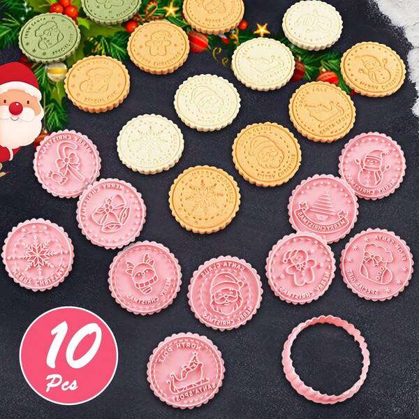 10 قطع مجموعة قوالب قطع بسكويت عيد الميلاد، قوالب بارز للبسكويت عيد الميلاد، طابع DIY للبسكويت - مجموعة قطاعات الحلوى، خبز أعياد، ديكور عيد الميلاد