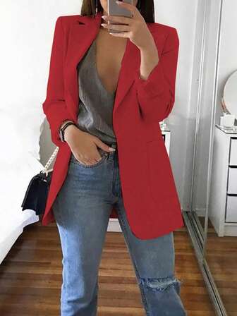 New Fashionable Casual Plus Size Lapel Slim Fit Blazer Jacket For Women, Spring/Autumn