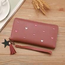 Women's Fringe Long Wallet Cute Coin Purse Zipper Credit Card Holder Fashionable And Simple Heart Embroidery Wallet Gift Gift Present Heart Purse(Heart Pattern Random) For Women Wallet Purse Wallet Wristlet Wallet - Baby Pink - View 5