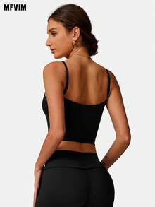 MFVIM Women's Yoga Sports Top, Padded U-Neck Sports Top, Suitable For Yoga, Gym, Running And Workout - màu đen - Xem 3
