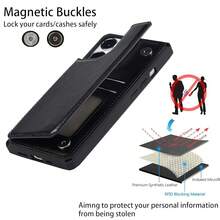 For IPhone 13 Pro Max Case With Card Holder, Wallet Case For Women Men,For IPhone 13 Pro Max Phone Case With Stand And Strap,Leather Shockproof Protective-Black{"Color_name":"B-Black"} - 多色8 - 查看 5
