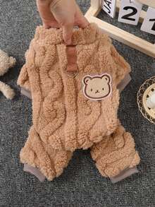 1 件宠物秋冬保暖内衬条纹熊四腿毛衣，狗/猫衣服，适合泰迪、博美犬、柯基犬、小型犬 - 咖啡棕 - 查看 4