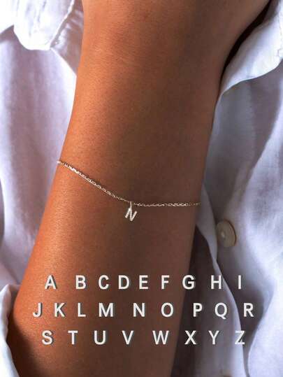 1PC S925 Sterling Silver Bracelet 26 Initial Letters A-Z Bracelet For Bestie Women Girls Daily Dressing Up Gift For Mom, Sisters, Girlfriend, Christmas Gift