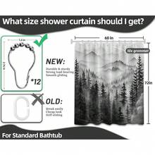 Foggy Mountain Shower Curtain, Nature Woodland Forest Cabin Shower Curtains For Bathroom Waterproof Pine Tree Bathroom Decor For Men, Polyester Fabric With Hooks (Black And White,60''W X 72''L){"Color_name":"BlackandWhite","Size_name":"60\"Wx72\"L(Packof1)"} - 多色13 - 查看 5