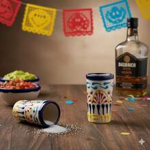 MEXTEQUIL - Vasos Tequileros de Cerámica Talavera Auténtica Mexicana, Set de 4 - Encaje Azul - Encaje Colores - Ver 8