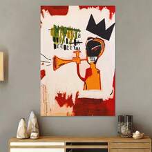 Framed Canvas Jean-Michel Basquiat Graffiti Street Trumpet Wall Art Poster - Vibrant Abstract Canvas Print, Modern Home & Office Decor, Artistic Wall Display | Expressive Artwork | High Visual Impact, Wall Mural - Framed - View 1