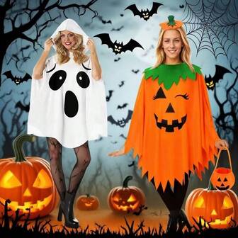 Capa, capa y sombrero de calabaza brillante - Disfraz de fiesta. Adecuado para juegos de roles, actuaciones en el escenario y fiestas. Decoraciones navideñas, capa con capucha con forma de calabaza. Disfraz de fiesta, accesorio de fotografía.