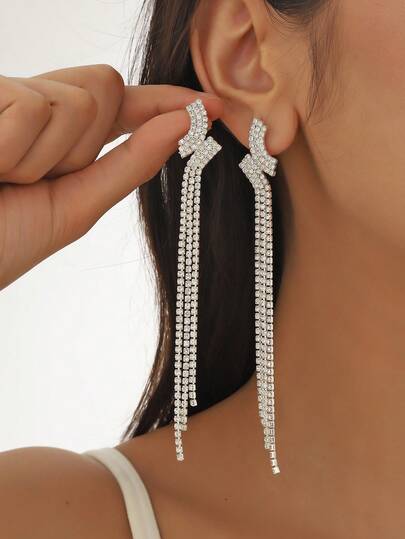 زوج من أقراط الماس الأنيقة ذات الشرابات، إكسسوار عصري للنساء، مناسب للارتداء اليومي، المناسبات، المواعيد، الحفلات، الزفاف