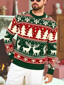 Christmas New Men's Sweater, Autumn/Winter New Round Neck Knitted Sweater, Essential For Christmas, Christmas Autumn/Winter Sweater - Green - View 3