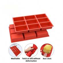 1pc Silicone Mini Loaf Pans, Silicone Baking Mold, Non-Stick Mini Bread Pans, 9 Cavities Silicone Bread Baking Mold, Perfect For Mini Loaf, Cake, Bread And Meatloaf, Cake, Brownie, Heat-Resistant Manual Baking Molds For Birthday, Party - Rectangle Shaped Silicone Mold For Soap Making And Desserts - 紅色 - 查看 2