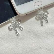1pc Rhinestone Bow Dust Plug, Elegant Y2K Fashion, Alloy Metal Accessory, Transparent Silicone Smartphone Earphone Tablet Kindle Dust Plug Pendant, Creative Stylish Hanging Decor, Compatible With Apple Lightning/Type-C/Android Micro USB, Fits All Mobile Phone Models - Silver - View 6