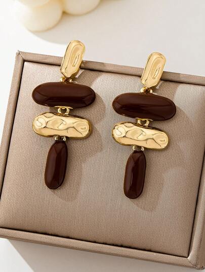 1 Pair Exaggerated Asymmetrical Geometric Enamel Drop Earrings