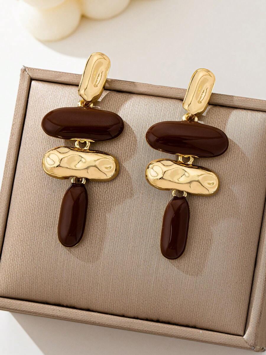 1 Pair Exaggerated Asymmetrical Geometric Enamel Drop Earrings - Multicolor - View 1