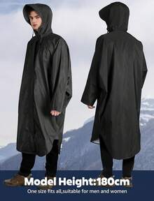 Poncho de lluvia impermeable Anyoo para adultos, ligero, reutilizable, para senderismo, chaqueta con capucha para actividades al aire libre - Negro - Ver 8