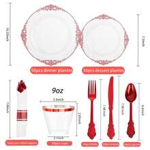 Red Plastic Plates Disposable Set - 350pcs Party Supplies For 50 Guests, 10.25" Dinner & 7.5" Dessert Plates, Silverware, Cups - Wedding & Party Tableware - 如圖/M - 查看 4