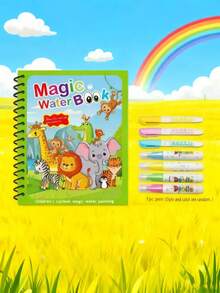 1/8 套装魔法水彩画册，涂色绘画套装，适合所有年龄段，可重复使用的水彩画册（笔和画框颜色随机），适用于办公室、学校、绘画、学生、马克笔、文具、学习用品。水彩画，节日礼物，生日礼物，派对礼物 - 彩色 - 查看 22