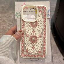1个复古异域粉色花卉图案TPU材质手机壳，兼容苹果17 Pro Max/17/16 Pro Max/15/13/12/11，兼容三星Galaxy S20 FE/A15/S24/A55，兼容红米Note 11/12/13 Pro，全包防震软壳保护套，国际版，非国内版 - 白色 - 查看 1