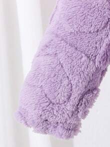Toddler Girls Half-Zip Stand Collar Fleece Jacket, Heart Embossed Texture Letter A Applique Pullover, Comfortable Long Sleeve Casual Winter Set - Purple - View 5