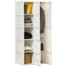 HOMCOM Portable Wardrobe Closet Cabinet Foldable Plastic Clothes Storage Organzier For Bedroom With 6 Cube Compartments & 1 Hanging Rods Magnet Doors Easy Assembly White - White - View 9