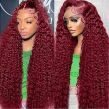 Xiayume 360 99j Burgundy Lace Front Wig Human Hair 250% Density Hidden Straps Deep Wave Wigs With Drawstring 360 Full Lace Wig For Women Pre Plucked With Baby Hair Wet And Wavy Human Hair Wig 30 Inch - S99J - 查看 4