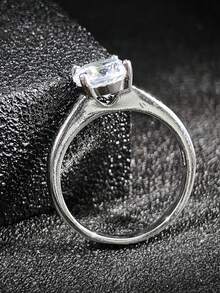 MOONSO 1pc Minimalist Fashion Single Diamond Zirconia Round Women's Ring, Elegant & Chic, Suitable For Wedding, Engagement, Date, Party