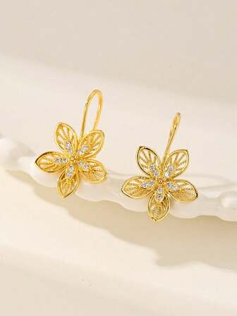 2 st. dammode, mångsidiga premiumörhängen med ihåliga hantverksblommor och strass, 24K guldfärg, gör-det-själv-blomdesign, present till bästa vän, vän, flickvän, fru, högtid, födelsedag, lämpliga för vardags- och festkläder