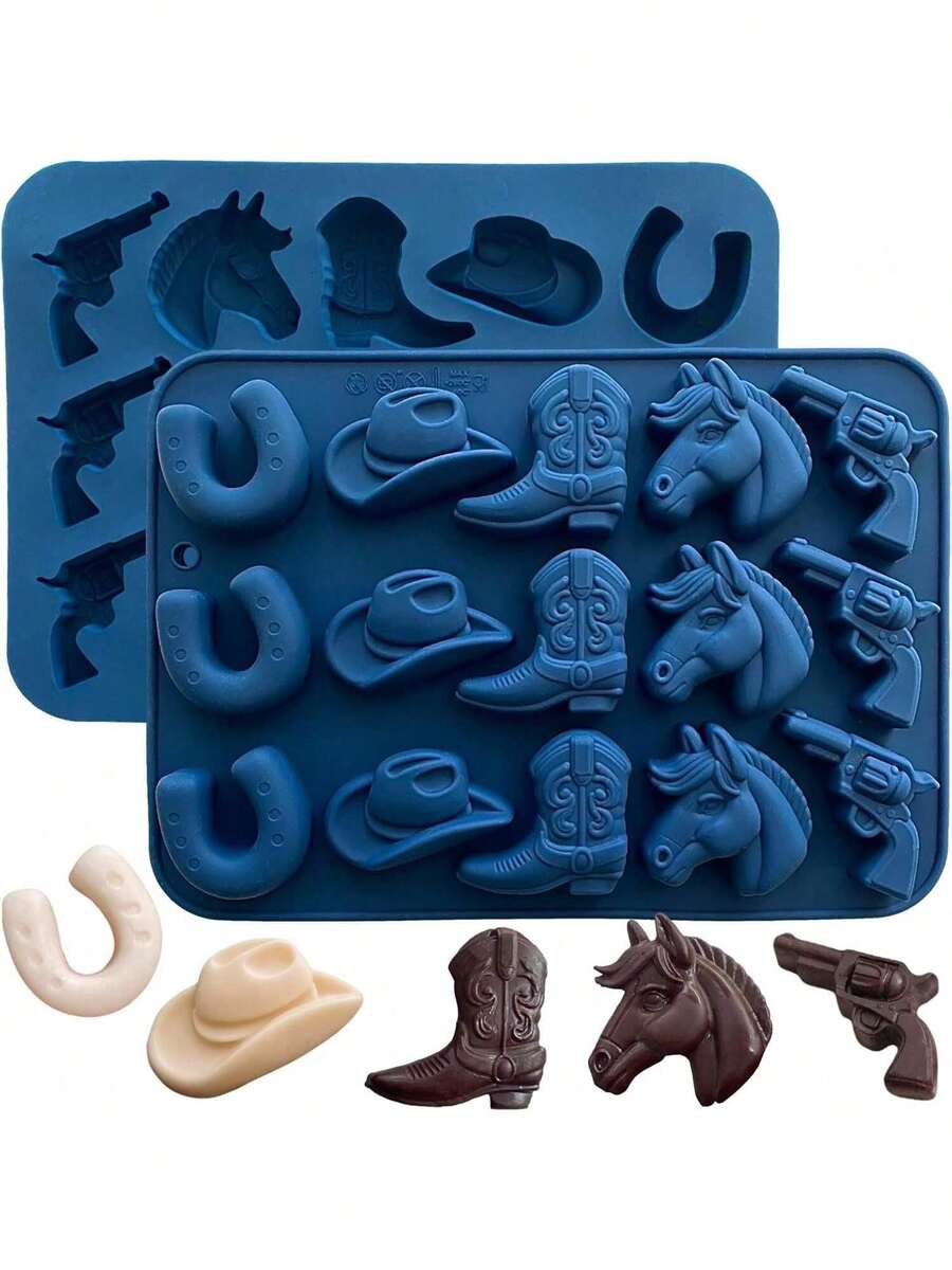 Cowboy Chocolate Molds,Cowboy Hat Boot Horse Saddle Shape Silicone Candy Molds Western Themed Party Baking Moulds Jello Ice Cube Candle Mold For Cupcake Cakesicle Decorations