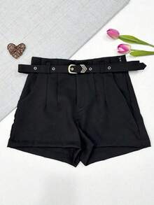 TAILORED SHORTS WITH LINED BELT FASHION BLOGGER - Negro - Ver 1