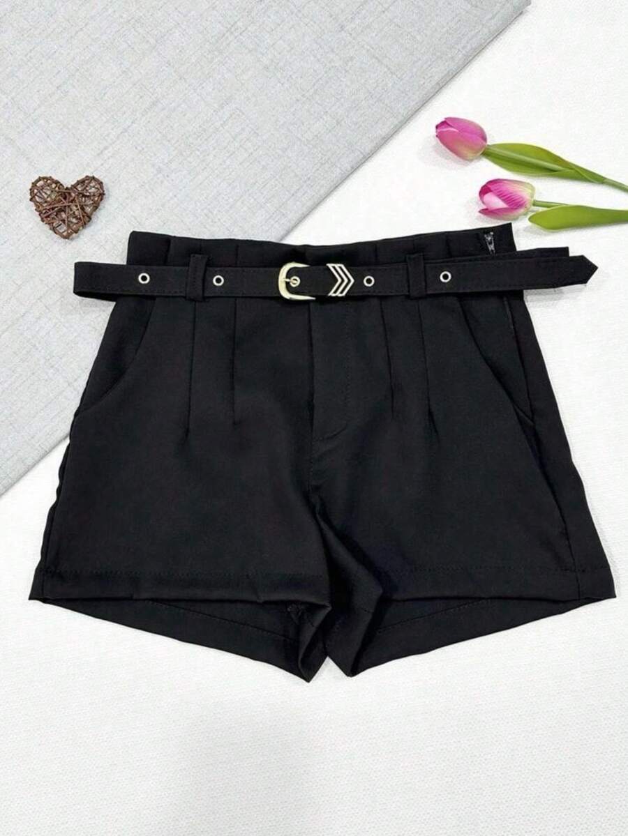 TAILORED SHORTS WITH LINED BELT FASHION BLOGGER - Negro - Ver 1