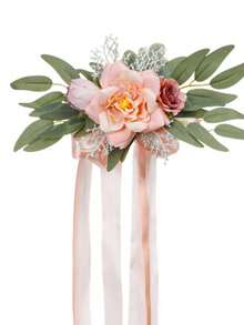1PC White Rose Wedding Aisle Decorations Pink Pew Flowers Wedding Ceremony Party Chair Decor With Artificial Flowers Eucalyptus And Ribbons - Nhiều màu - Xem 25