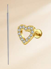 2 piezas/set Pendientes de botón elegantes con corazón de arco y circonita cúbica de acero inoxidable, pendientes de cartílago perforados, joyería para perforaciones de trago, cartílago, hélice, concha, labio, labrete, Medusa, pendientes de nariz y anillos de nariz para mujeres y hombres para decoración diaria