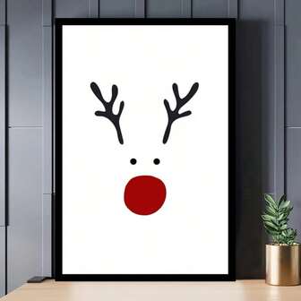 1 Simple Reindeer Wall Art Print - Unframed Black And Red Christmas Decor For Living Room, Bedroom Or Office - Indoor And Outdoor Use, Seasonal Home Decor | Playful Design | Durable Wall Decor